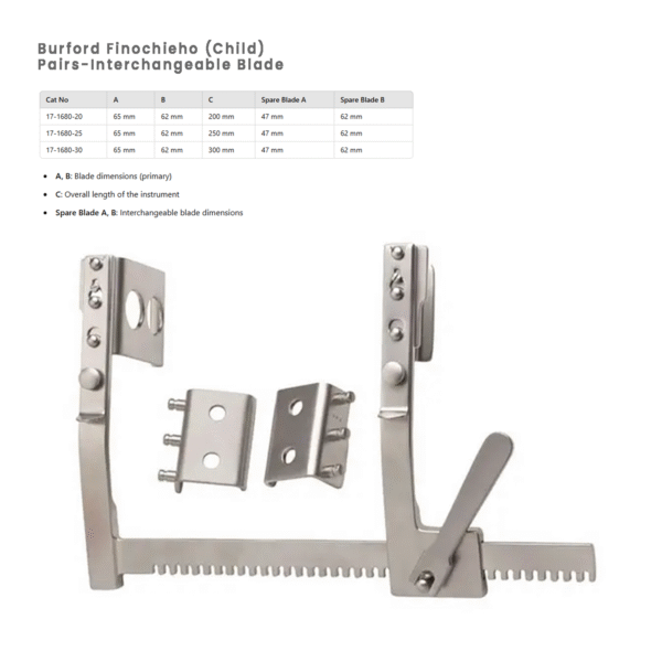 Burford Finochietto (Child) Rib Spreader – 2 Pairs Interchangeable Blades