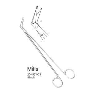 20-1923-23 Mills Vascular Scissors – 9 Length – 60° Angled Blades Mills Vascular Scissors – 9" Length – 60° Angled Blades
