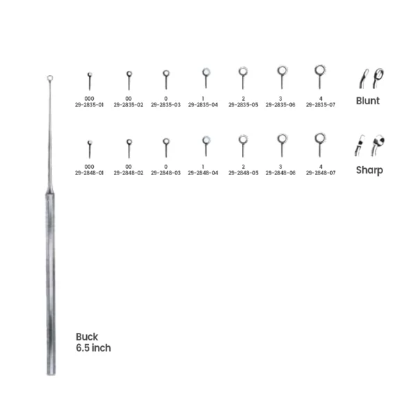 Buck Ear Curettes – Blunt & Sharp, Angled Design – 6.5inch